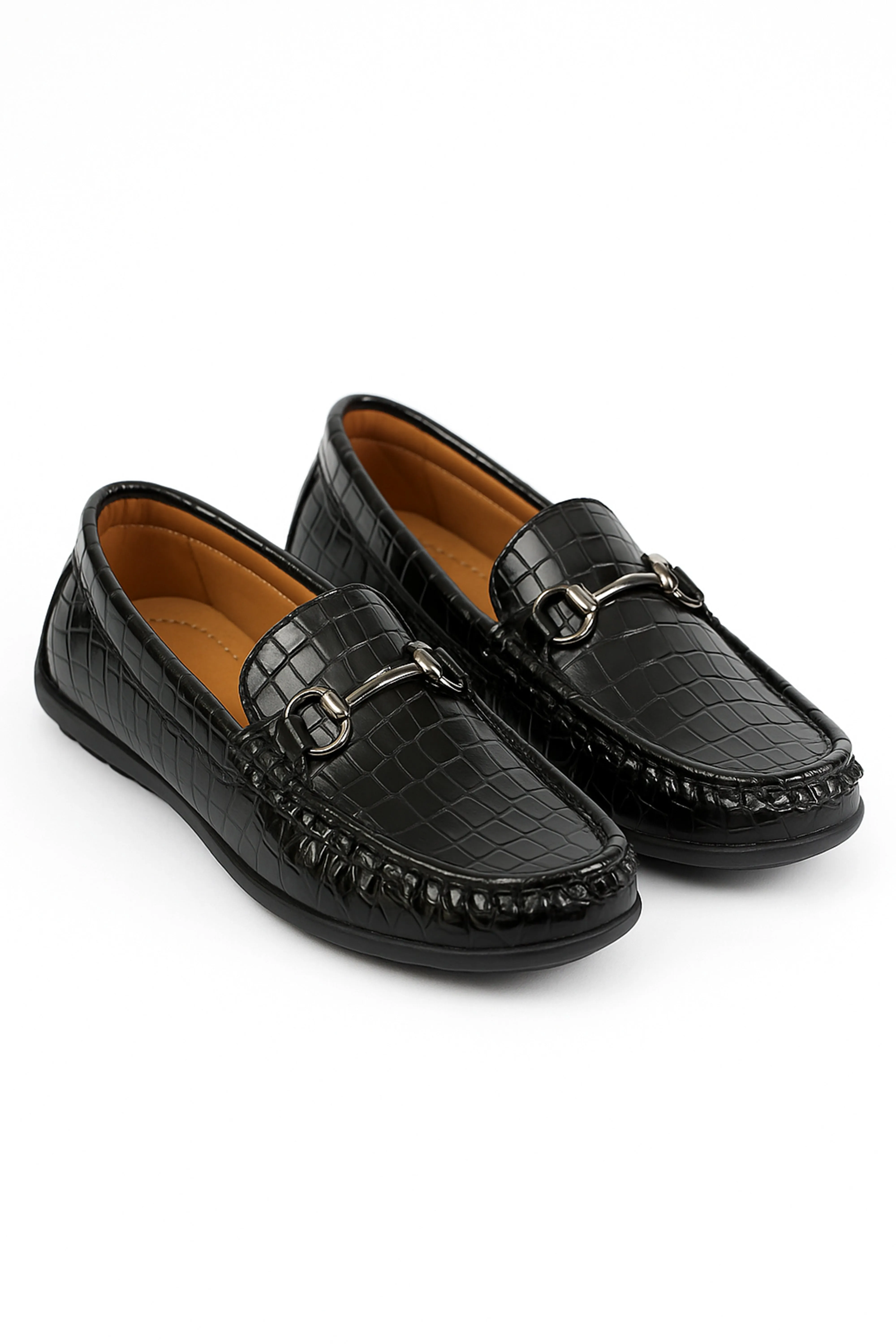Boys Crocodile Slip on Patent Loafer Mocassin - ROBIN - Black