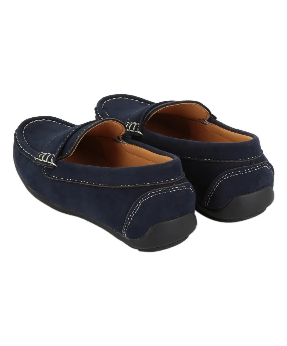 Boys Suede Slip On Penny Loafer - DUNCAN - Navy Blue