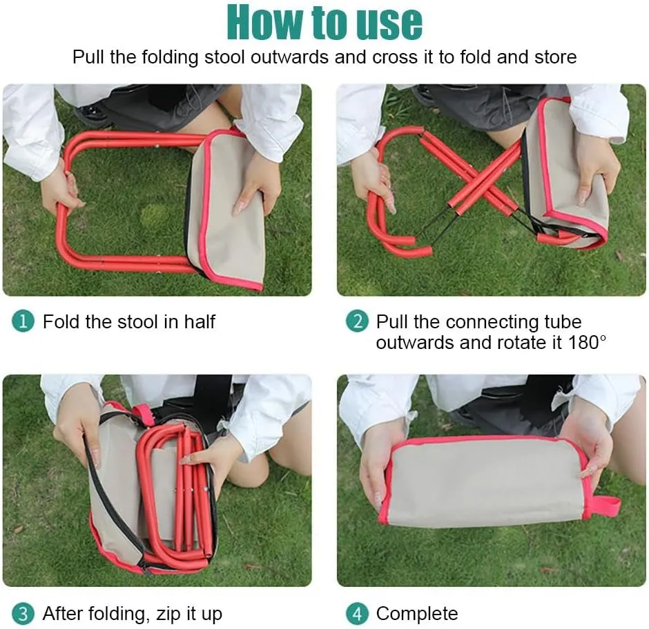 Camping Stool, Portable Mini Folding Stool, Lightweight Camp Chair for Fishing Hiking, Compact Collapsible Travel Footstool with Self Zippered Bag for Outdoor, Beach, Backyard, Lawn,Picnic