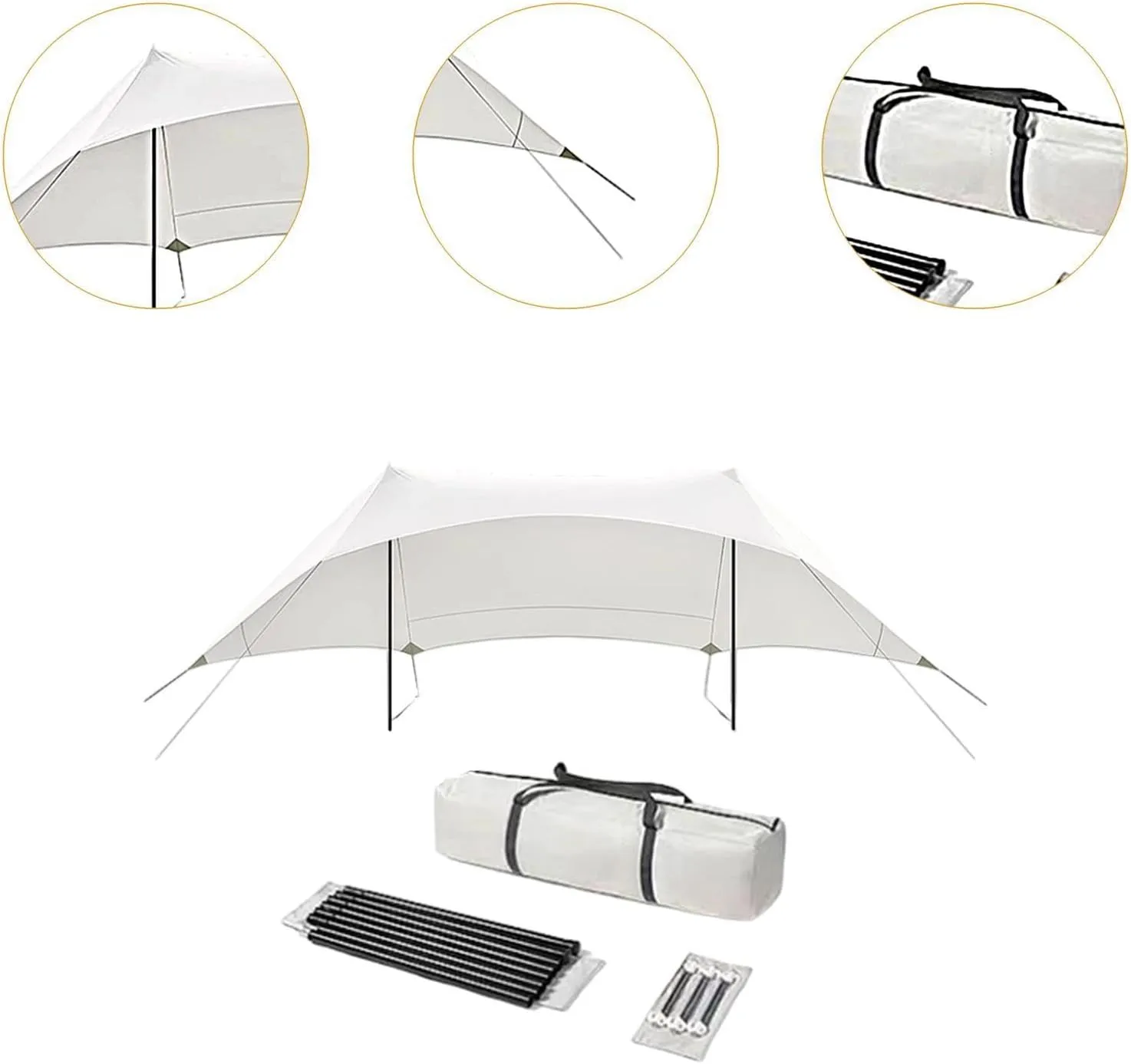Camping Tarp Camping Canopy Gear with Ground Pegs with Storage Bag Tent Tarp Awning for Travel Hammock Outdoor Garden Yard, Height 2.1m