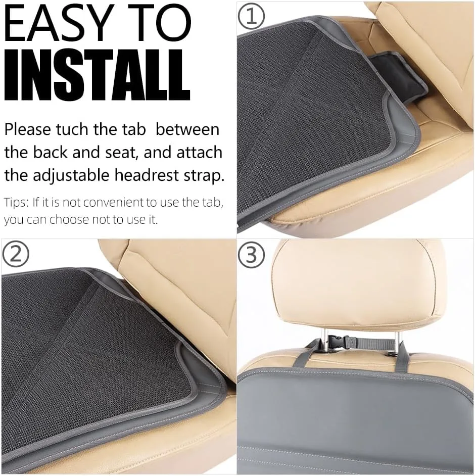 Car Seat Protector Leather Waterproof Child Safety Seat Protector Cover with Thick Pad and 2 Large Pockets Durable Kick Mat for All Auto Seat (Deep Gray)