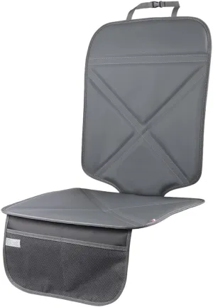 Car Seat Protector Leather Waterproof Child Safety Seat Protector Cover with Thick Pad and 2 Large Pockets Durable Kick Mat for All Auto Seat (Deep Gray)