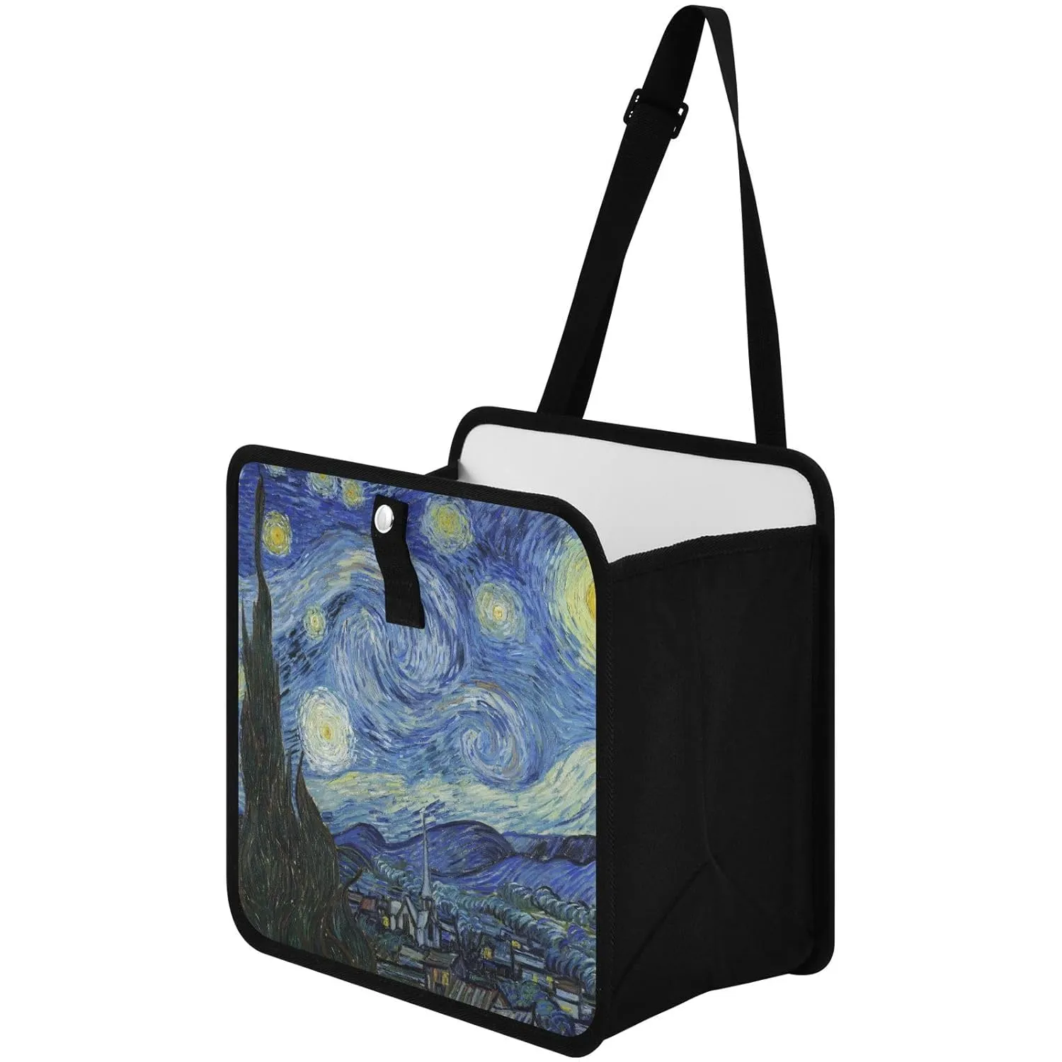 Car Trash Can Leakproof Car Garbage Can Waterproof Lining Trash Bag Bin Hanging Trash Bin Organizer Case for Car Trucks Vangogh Starry Night M