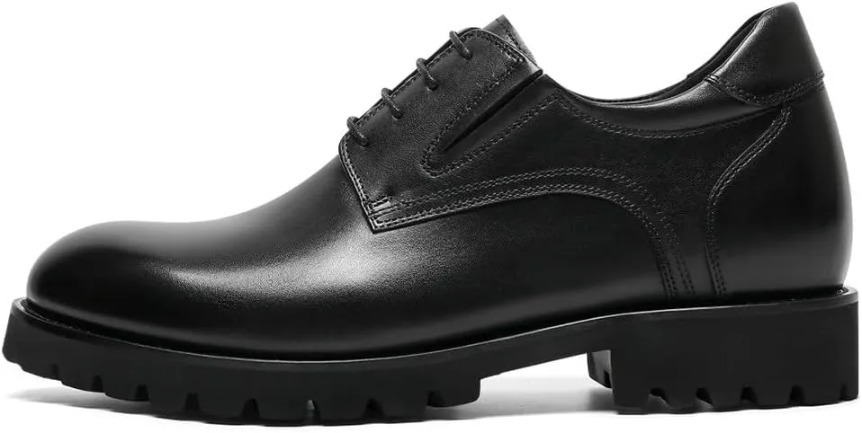 CHAMARIPA Elevator Shoes for Men- Black Leather Height Increase Dress Formal Shoes That Make You Taller 3.15 Inches.