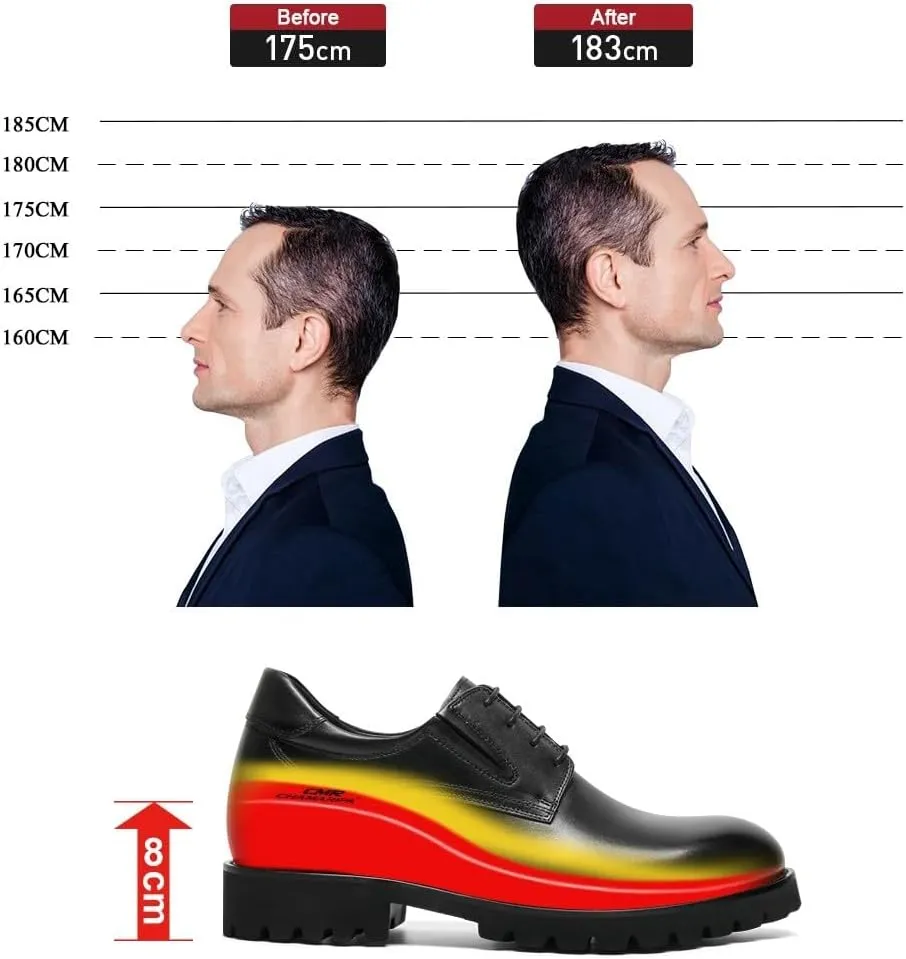 CHAMARIPA Elevator Shoes for Men- Black Leather Height Increase Dress Formal Shoes That Make You Taller 3.15 Inches.