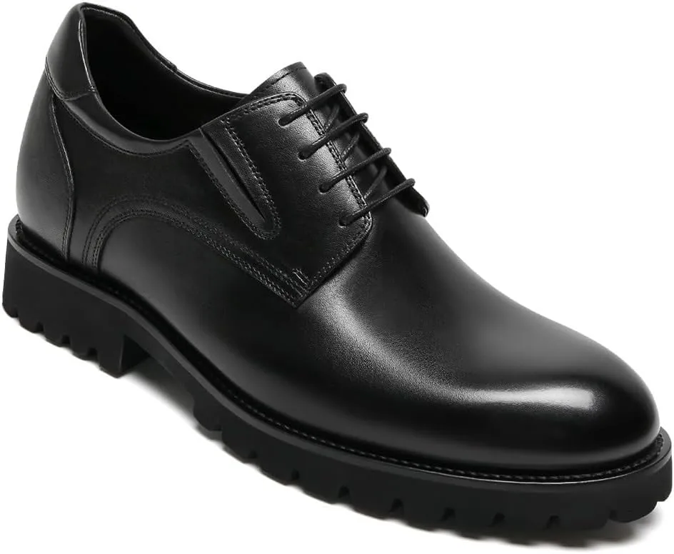 CHAMARIPA Elevator Shoes for Men- Black Leather Height Increase Dress Formal Shoes That Make You Taller 3.15 Inches.