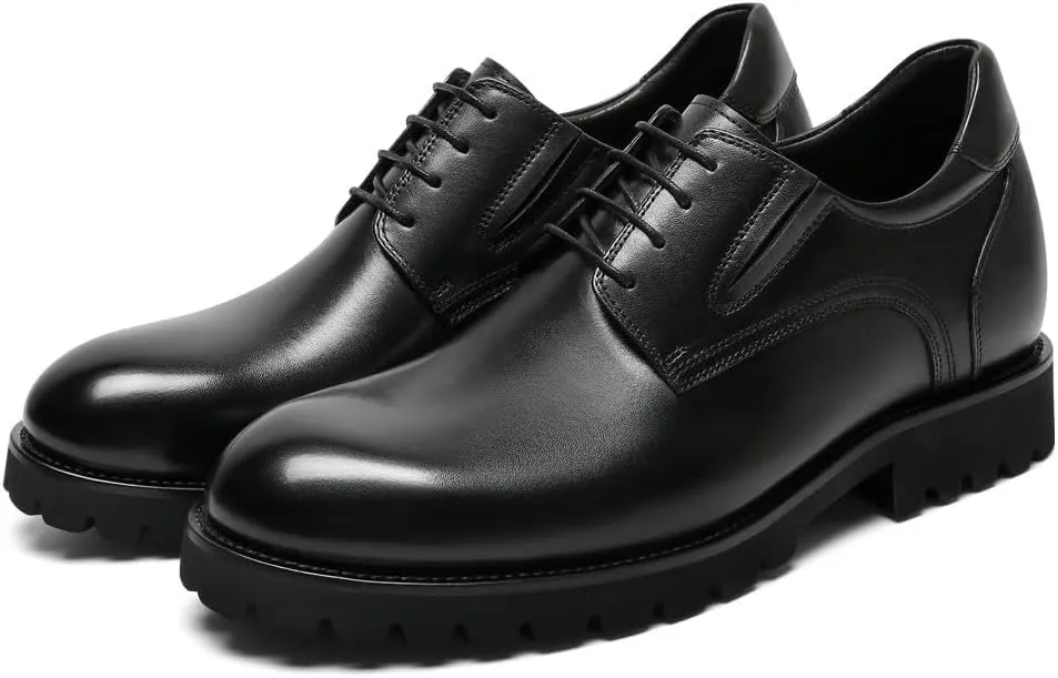 CHAMARIPA Elevator Shoes for Men- Black Leather Height Increase Dress Formal Shoes That Make You Taller 3.15 Inches.