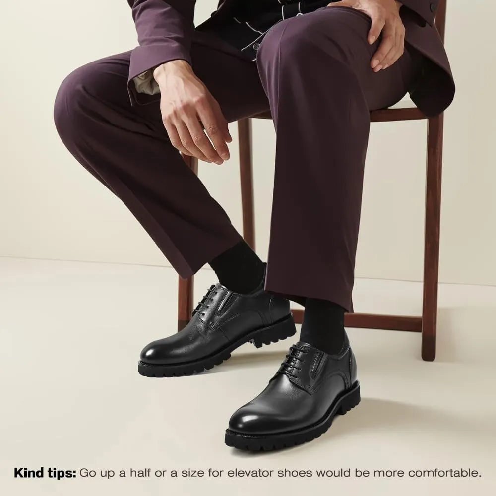 CHAMARIPA Elevator Shoes for Men- Black Leather Height Increase Dress Formal Shoes That Make You Taller 3.15 Inches.