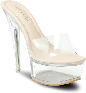 Chase & Chloe Women's Sexy Clear Stiletto Heel Open Toe Platform Sandal Serenity