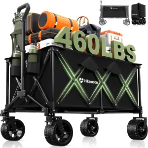 Collapsible Wagon Cart Foldable, 460LB Weight Capacity 220L Heavy Duty Folding Beach Wagon with Big All-Terrain Wheels, Utility Wagon for Groceries, Shopping, Garden, Sports, Camping, Black