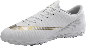 Competitive Unisex Soccer Shoes Men Women Indoor Outdoor Football Boots Athletic Turf Team Cleat Running Sports Lightweight Breathable Anti-Skid Damping Shoes White