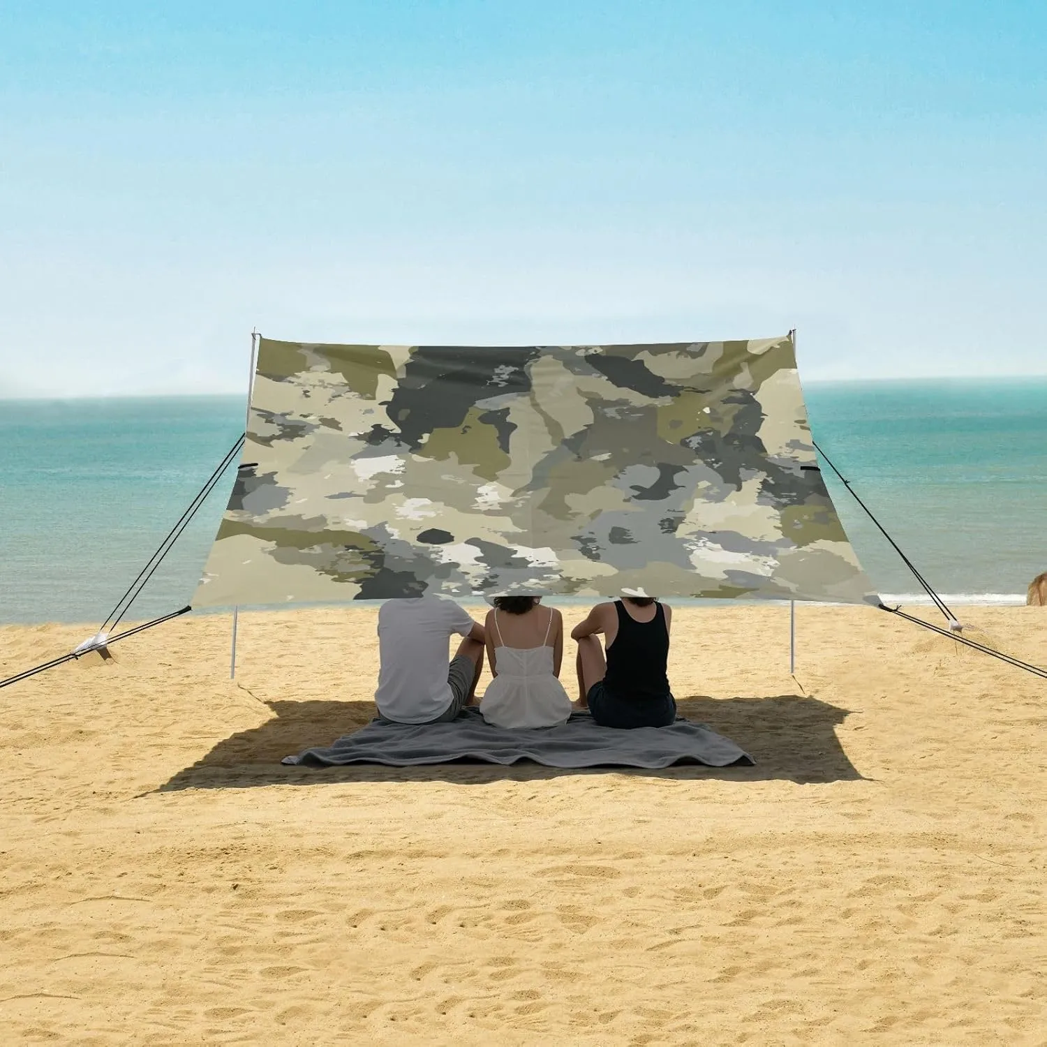 Creative Camouflage Pattern Beach Camping Tent Sun Shelter for Whole Family, Beach Shade Canopy with UPF50  UV Protection,Easy Set Up and Carry,Outdoor Shade for Trips, Fishing, Backyard Fun Pi