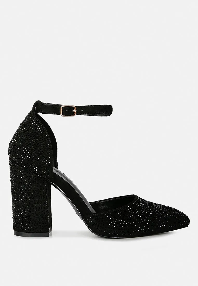 Culver Microfiber Diamante Block Heeled Sandal By Ruw