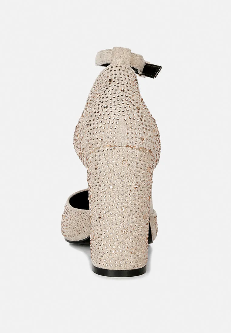 Culver Microfiber Diamante Block Heeled Sandal By Ruw