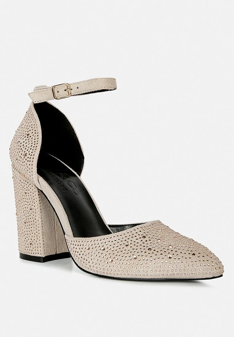 Culver Microfiber Diamante Block Heeled Sandal By Ruw