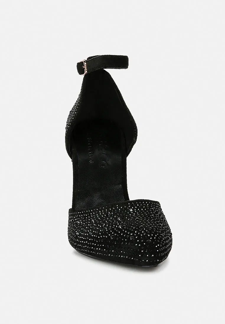 Culver Microfiber Diamante Block Heeled Sandal By Ruw