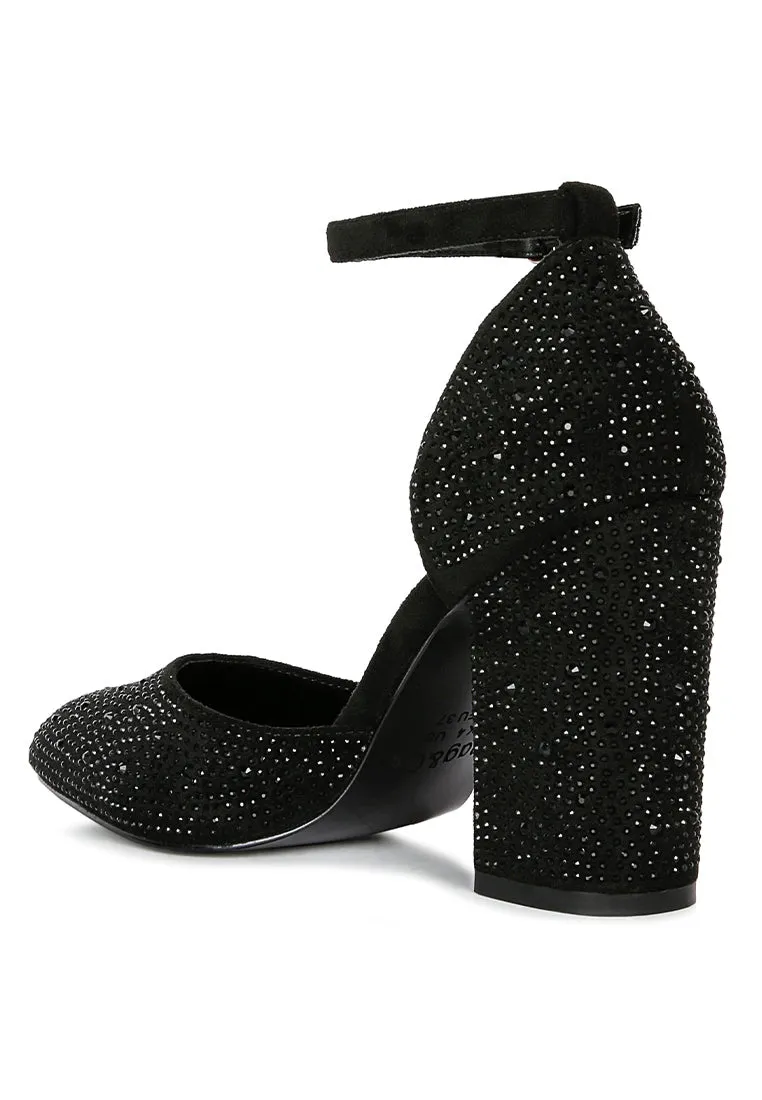 Culver Microfiber Diamante Block Heeled Sandal By Ruw