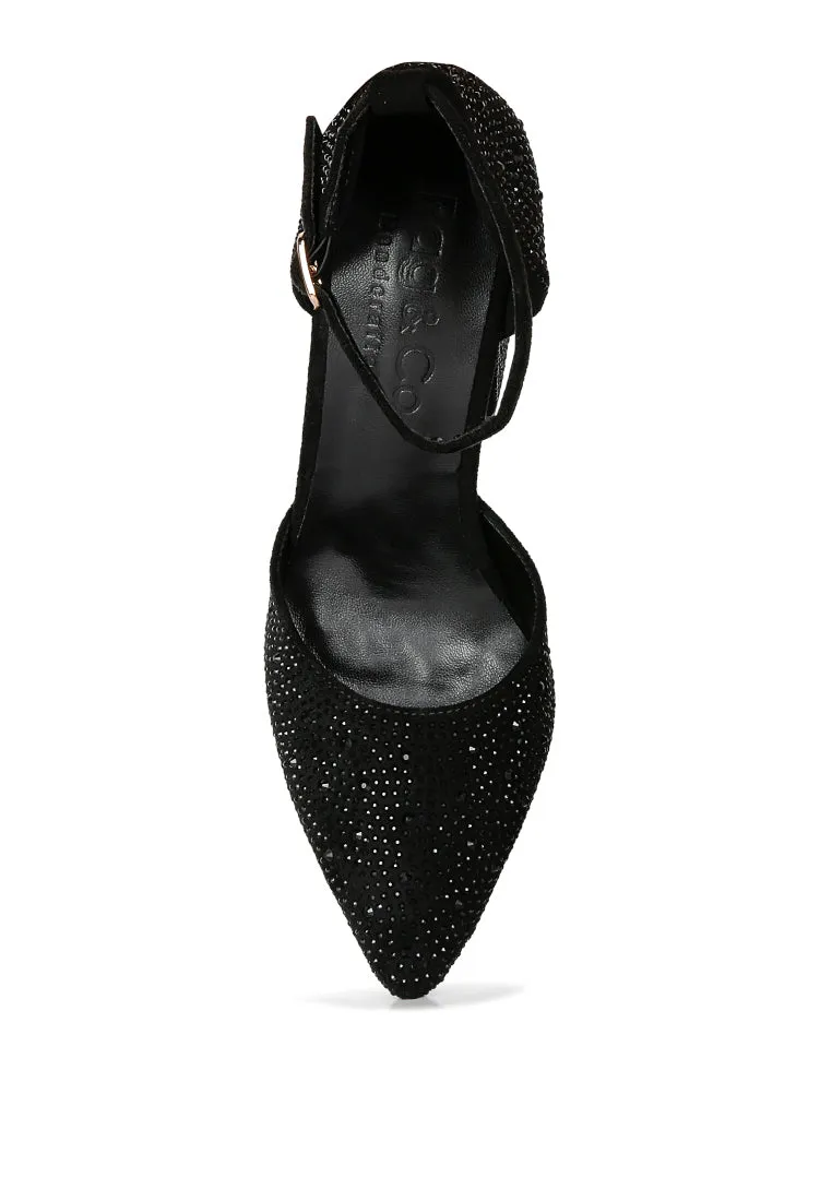 Culver Microfiber Diamante Block Heeled Sandal By Ruw