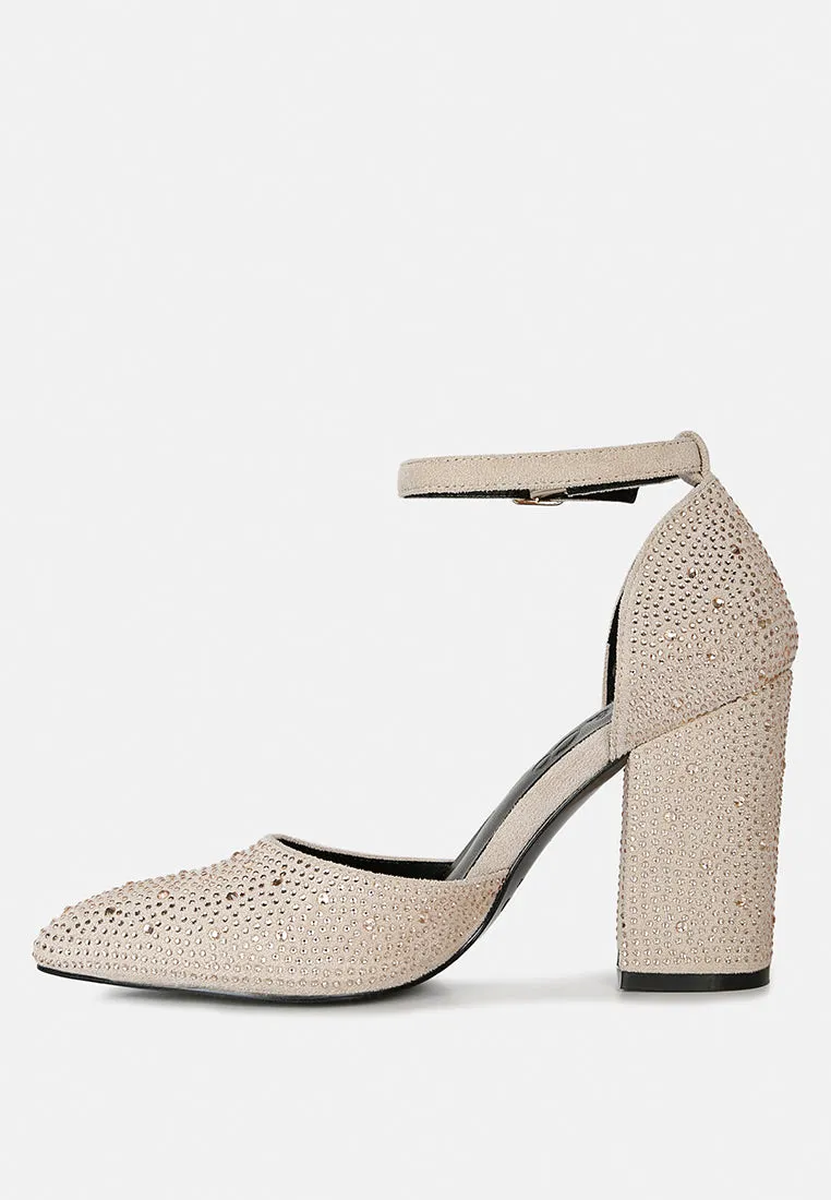 Culver Microfiber Diamante Block Heeled Sandal By Ruw