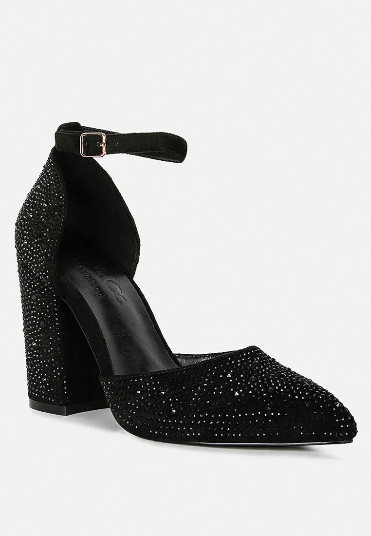 Culver Microfiber Diamante Block Heeled Sandal By Ruw