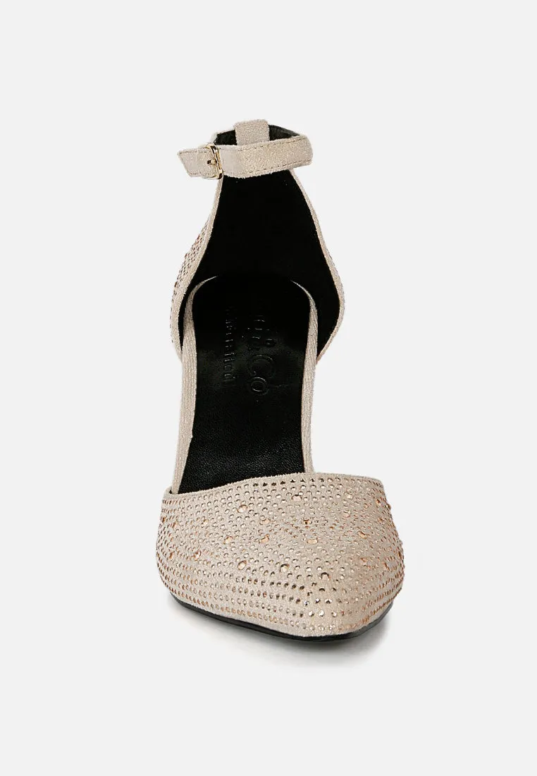 Culver Microfiber Diamante Block Heeled Sandal By Ruw