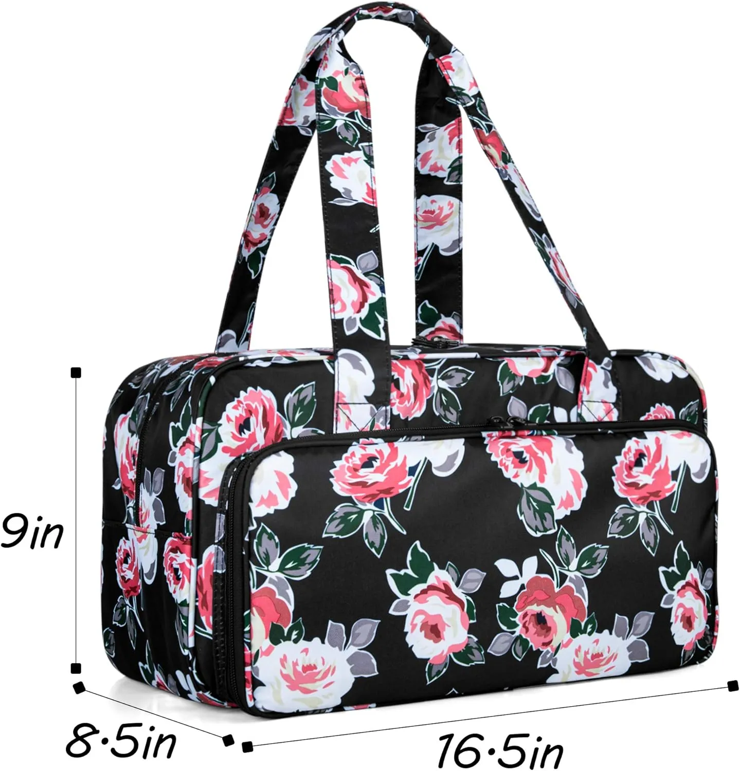CURMIO Yarn Storage Bag, Knitting Tote Bag For Crochet Hooks, Knitting Project and Accessories, Ideal for Crochet Beginners and Knitting Lovers, Bag Only, Black Flower