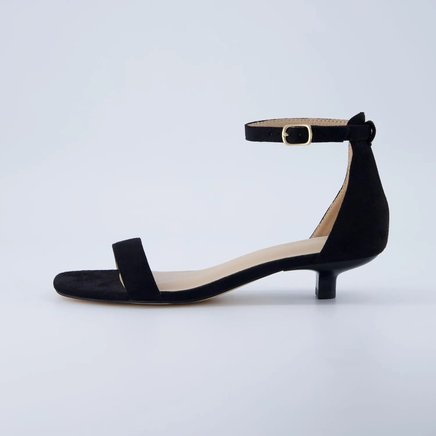 CUSHIONAIRE Solo Women’s Kitten Heel Dress Sandal – 1 Band Ankle Strap Heel with Cushioned Footbed & Faux Suede Upper