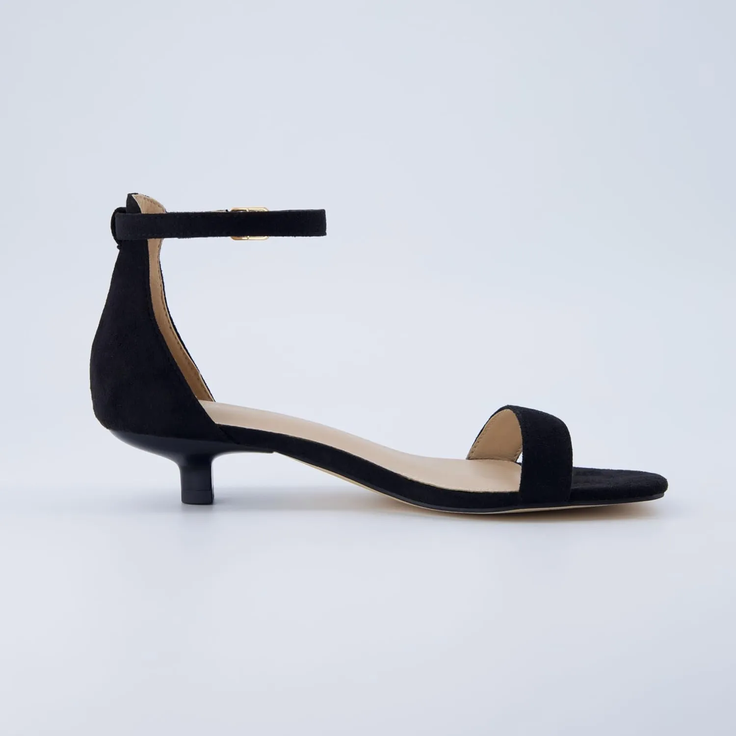 CUSHIONAIRE Solo Women’s Kitten Heel Dress Sandal – 1 Band Ankle Strap Heel with Cushioned Footbed & Faux Suede Upper