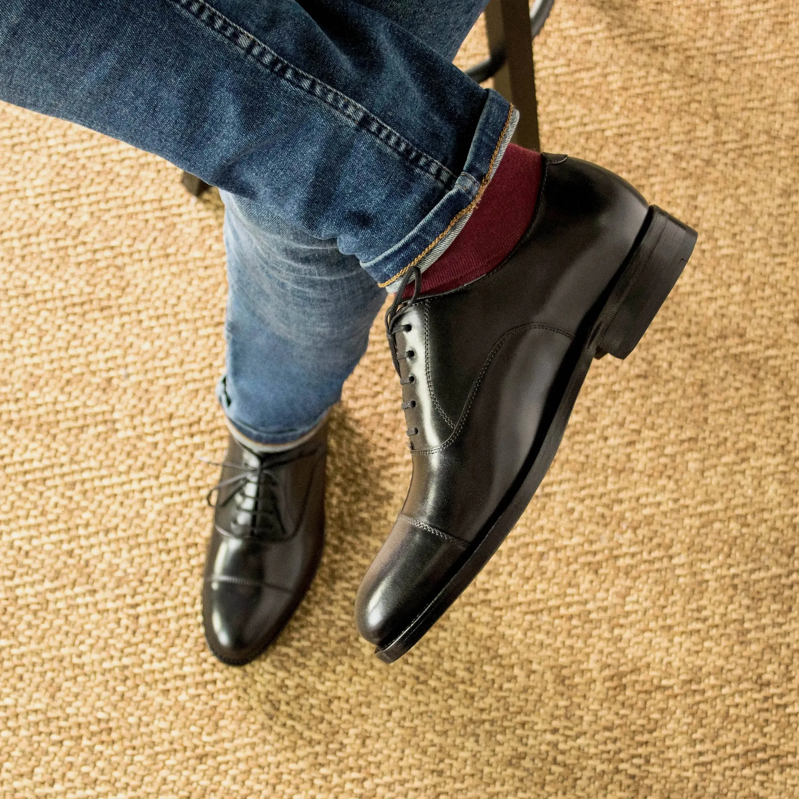 DapperFam Rafael in Black Men's Italian Leather Oxford