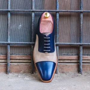DapperFam Rafael in Navy / Sand Men's Lux Suede & Italian Leather Oxford