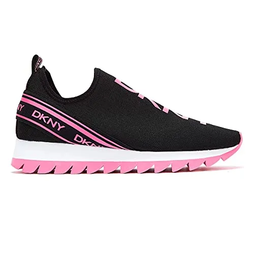 DKNY Women's Lightweight Slip on Fashion Sneaker, Black/NEON Pink Abbi, 9