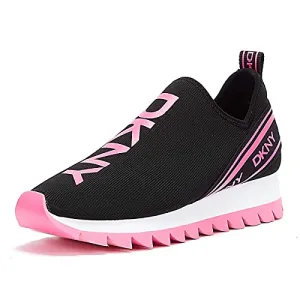DKNY Women's Lightweight Slip on Fashion Sneaker, Black/NEON Pink Abbi, 9