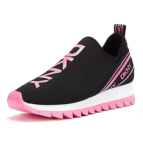 DKNY Women's Lightweight Slip on Fashion Sneaker, Black/NEON Pink Abbi, 9