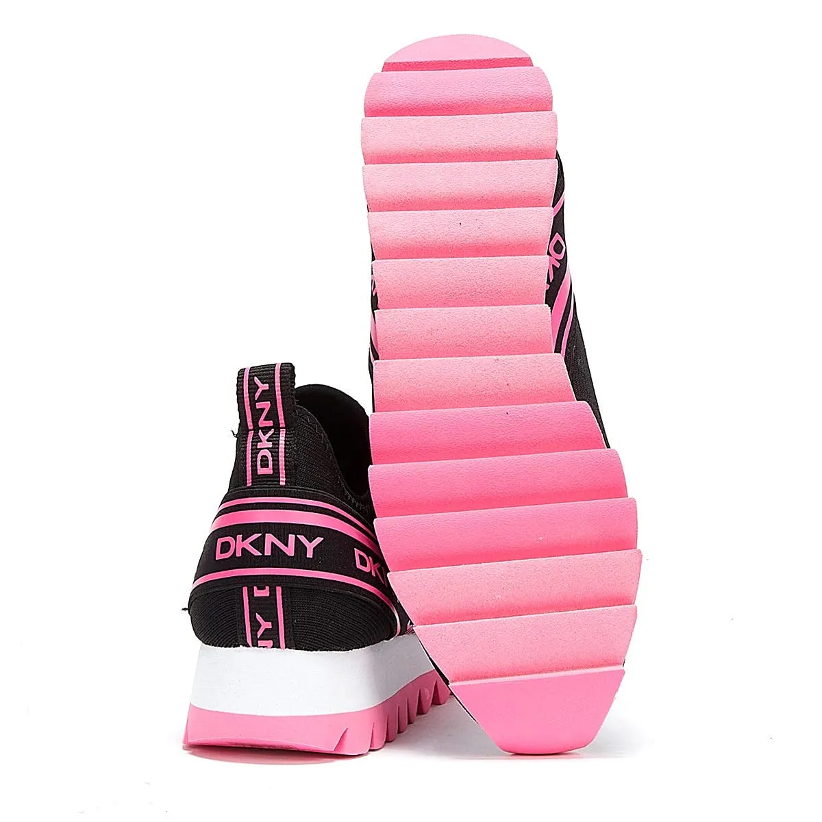 DKNY Women's Lightweight Slip on Fashion Sneaker, Black/NEON Pink Abbi, 9