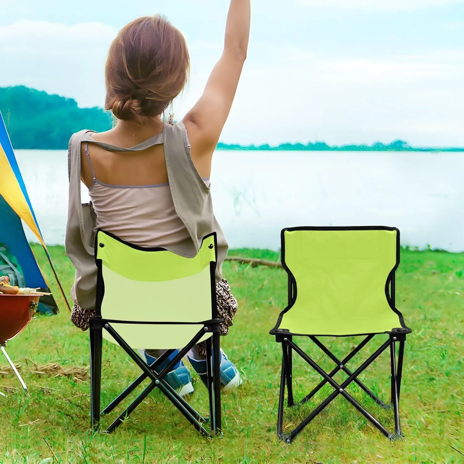 DOMIKING Neon Yellow Kids' Portable Camping Chairs for Outdoor Lawn Chair with Carry Bag Folding Chair for Travel Camping Hiking