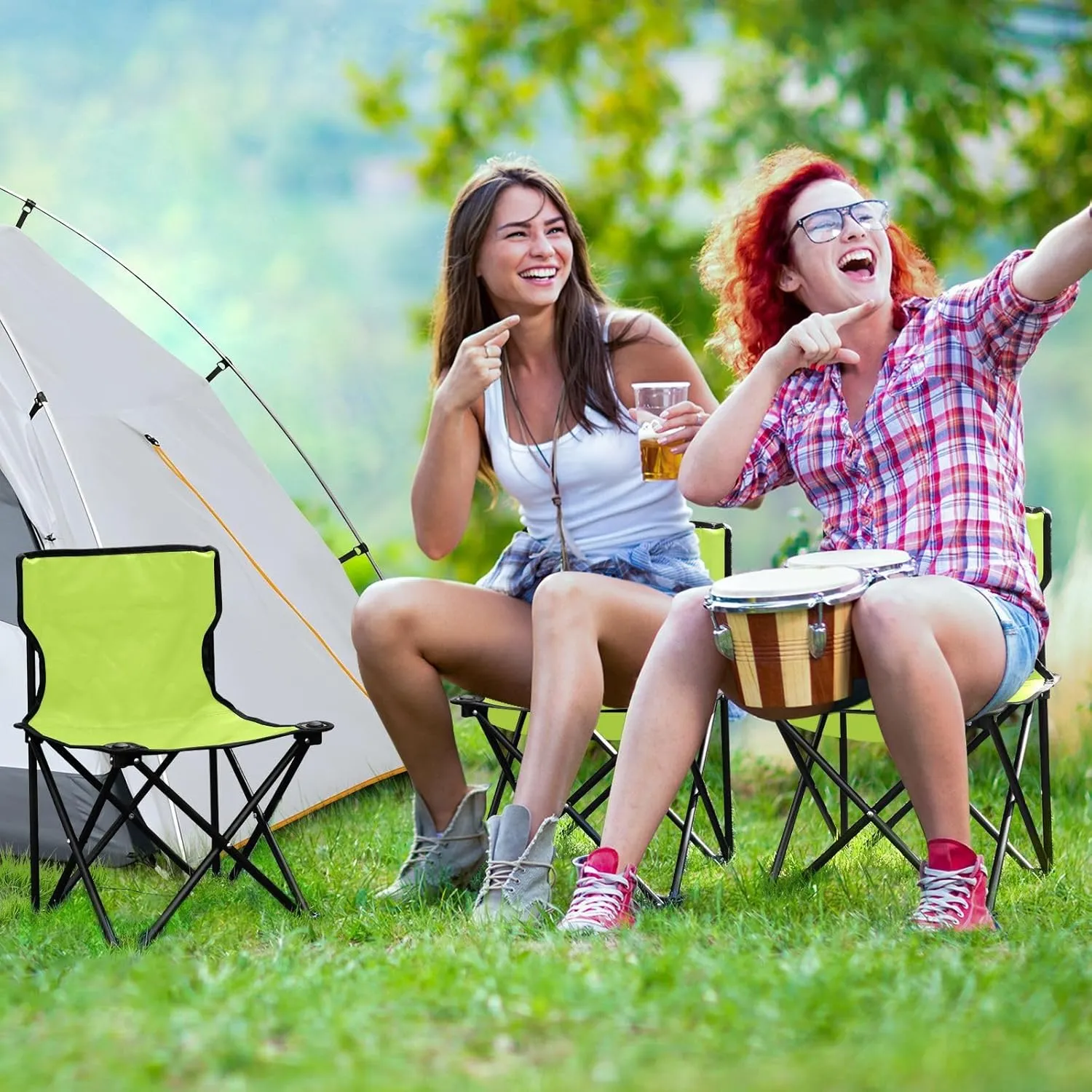 DOMIKING Neon Yellow Kids' Portable Camping Chairs for Outdoor Lawn Chair with Carry Bag Folding Chair for Travel Camping Hiking