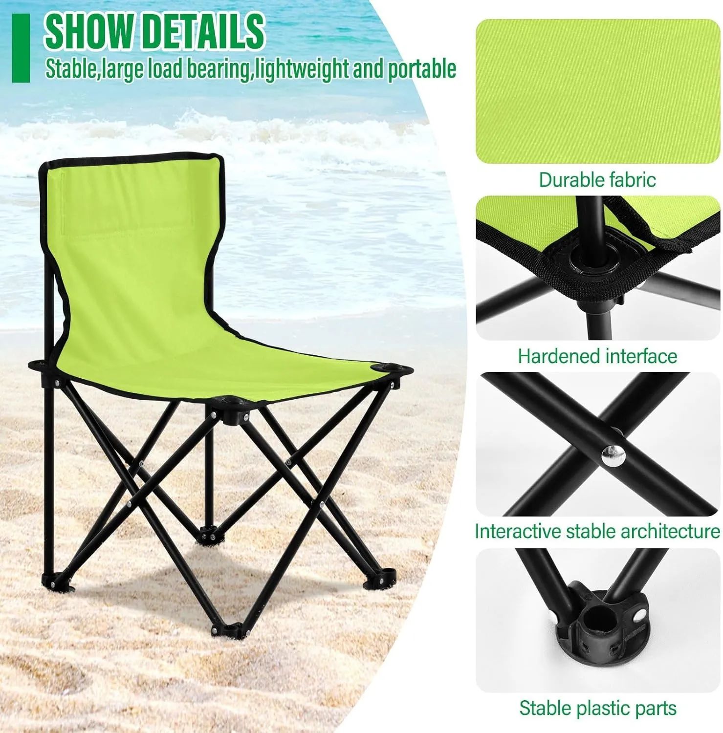 DOMIKING Neon Yellow Kids' Portable Camping Chairs for Outdoor Lawn Chair with Carry Bag Folding Chair for Travel Camping Hiking