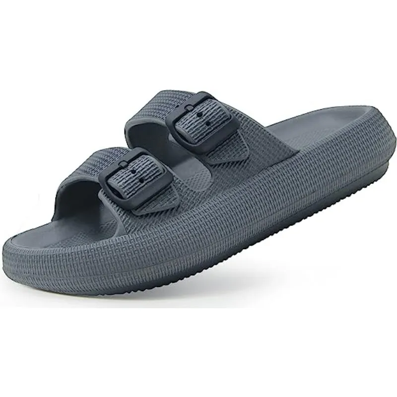 Double Buckle  Plain Patterned Sandals