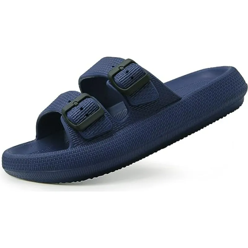 Double Buckle  Plain Patterned Sandals