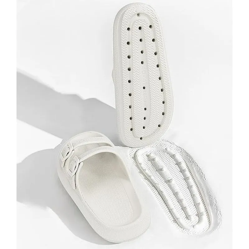 Double Buckle  Plain Patterned Sandals