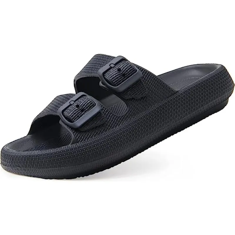 Double Buckle  Plain Patterned Sandals
