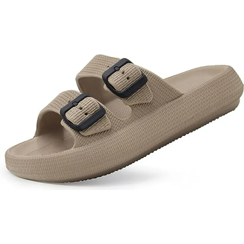 Double Buckle  Plain Patterned Sandals