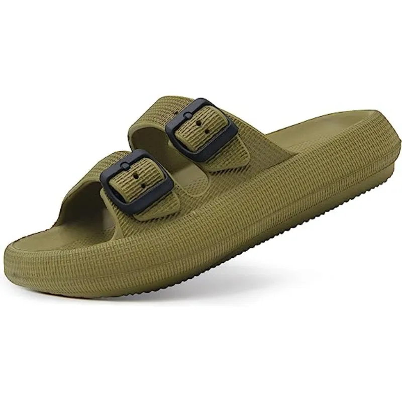Double Buckle  Plain Patterned Sandals