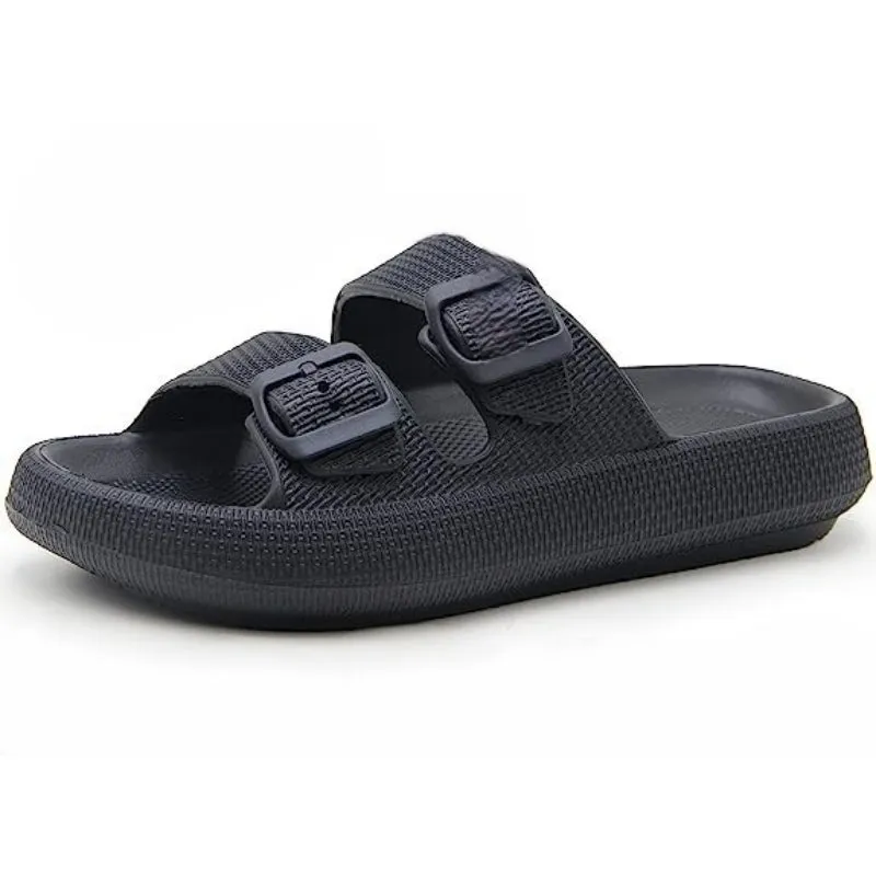 Double Buckle  Plain Patterned Sandals