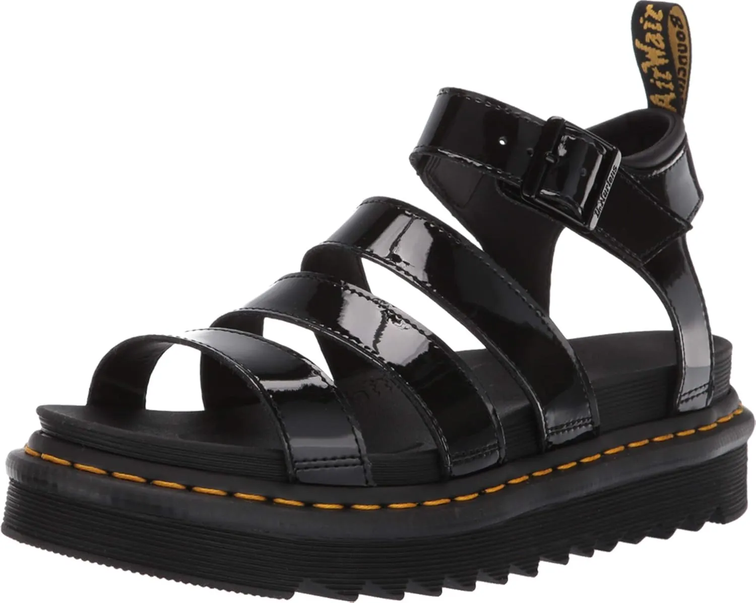 Dr. Martens Women's Blaire Fisherman Sandal, Black Patent Lamper,