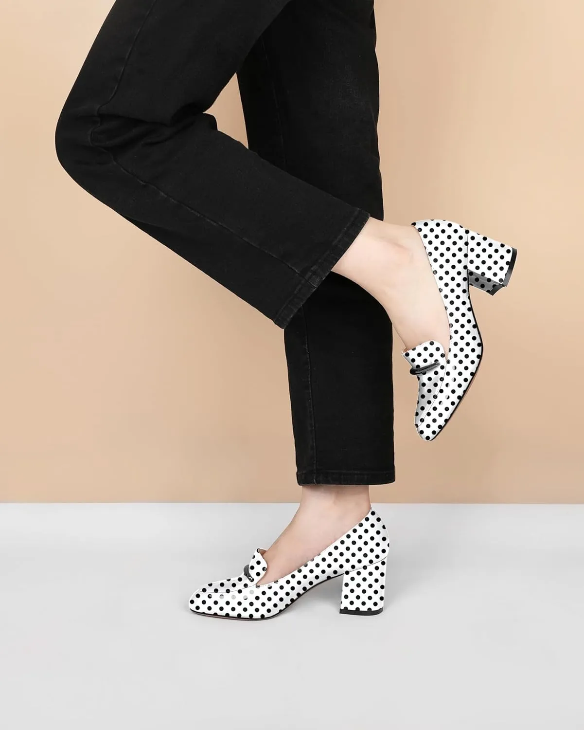 Eldof Women's Pumps Block Heel Round Toe Slip On Chunky Loafer Heel Dress Shoes Pumps for Women 2.5 Inches