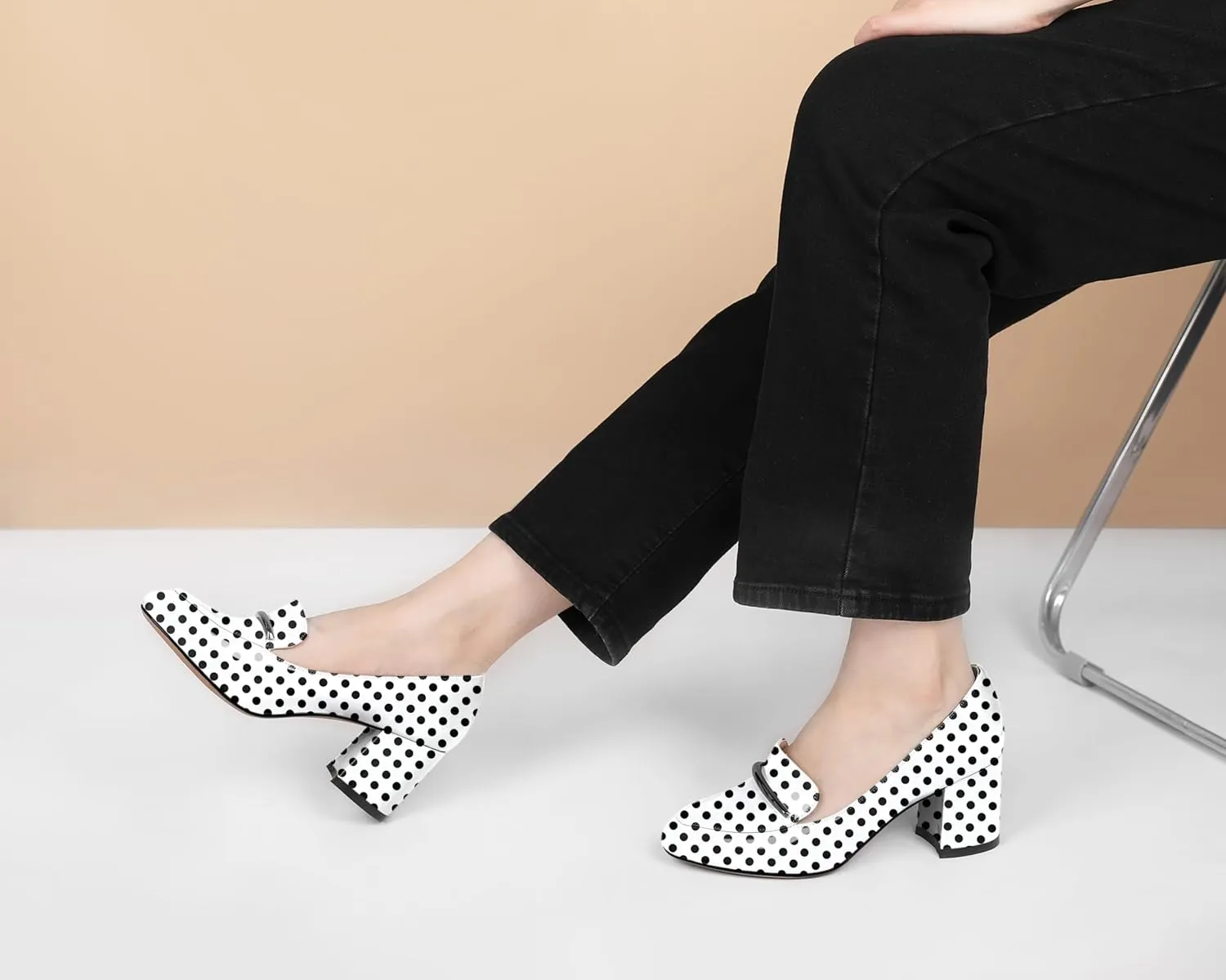 Eldof Women's Pumps Block Heel Round Toe Slip On Chunky Loafer Heel Dress Shoes Pumps for Women 2.5 Inches