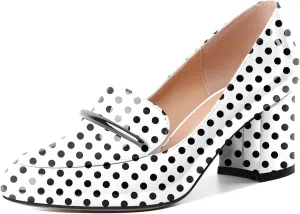 Eldof Women's Pumps Block Heel Round Toe Slip On Chunky Loafer Heel Dress Shoes Pumps for Women 2.5 Inches