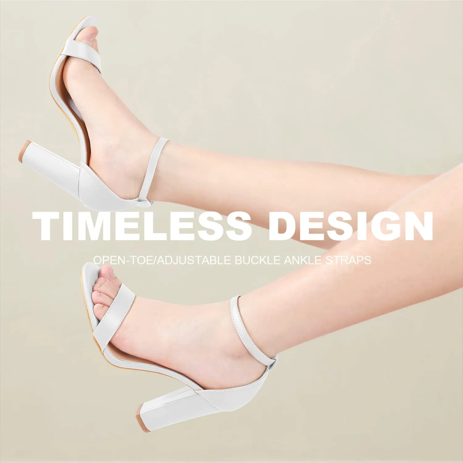 ElElax Women's 4 Inches Block High Heels Sandal, Nude Black Silver, Ankle Strap, Open Toe, for Wedding, Party, Prom