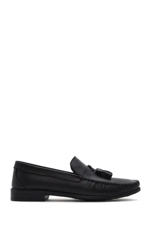 Erkek Siyah Püsküllü Deri Casual Loafer